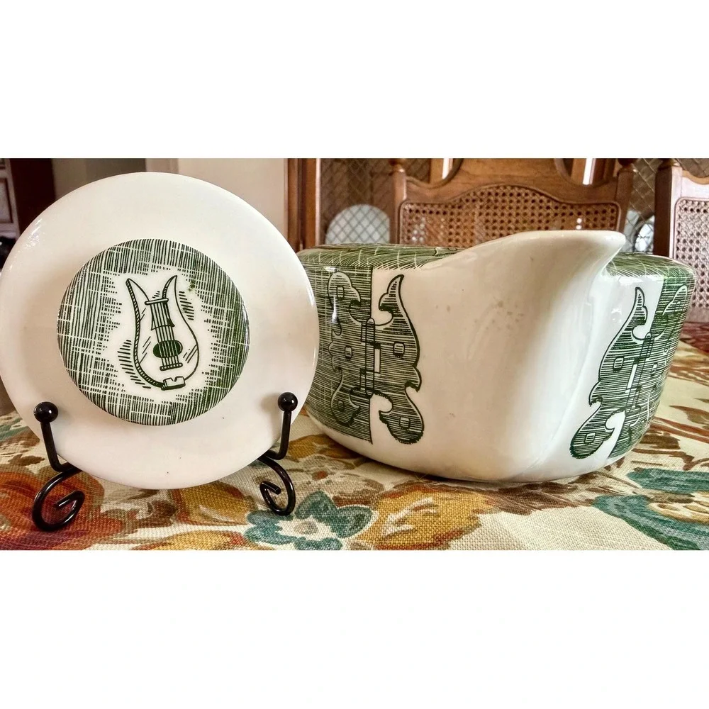 Vintage Homer Laughlin Teapot, Green Musical Instruments, MCM Connoisseur Shape